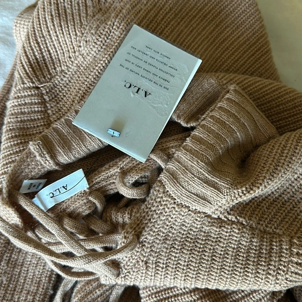 A.L.C. Camel Tan MARKELL Wool Cashmere‎ Lace-Up Back Crewneck Sweater